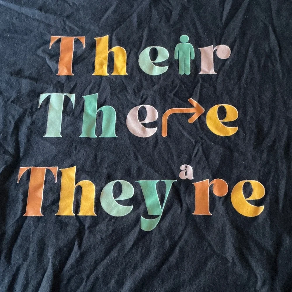 Black T-Shirt with Colorful Vocabulary Text - Picture 3 of 4